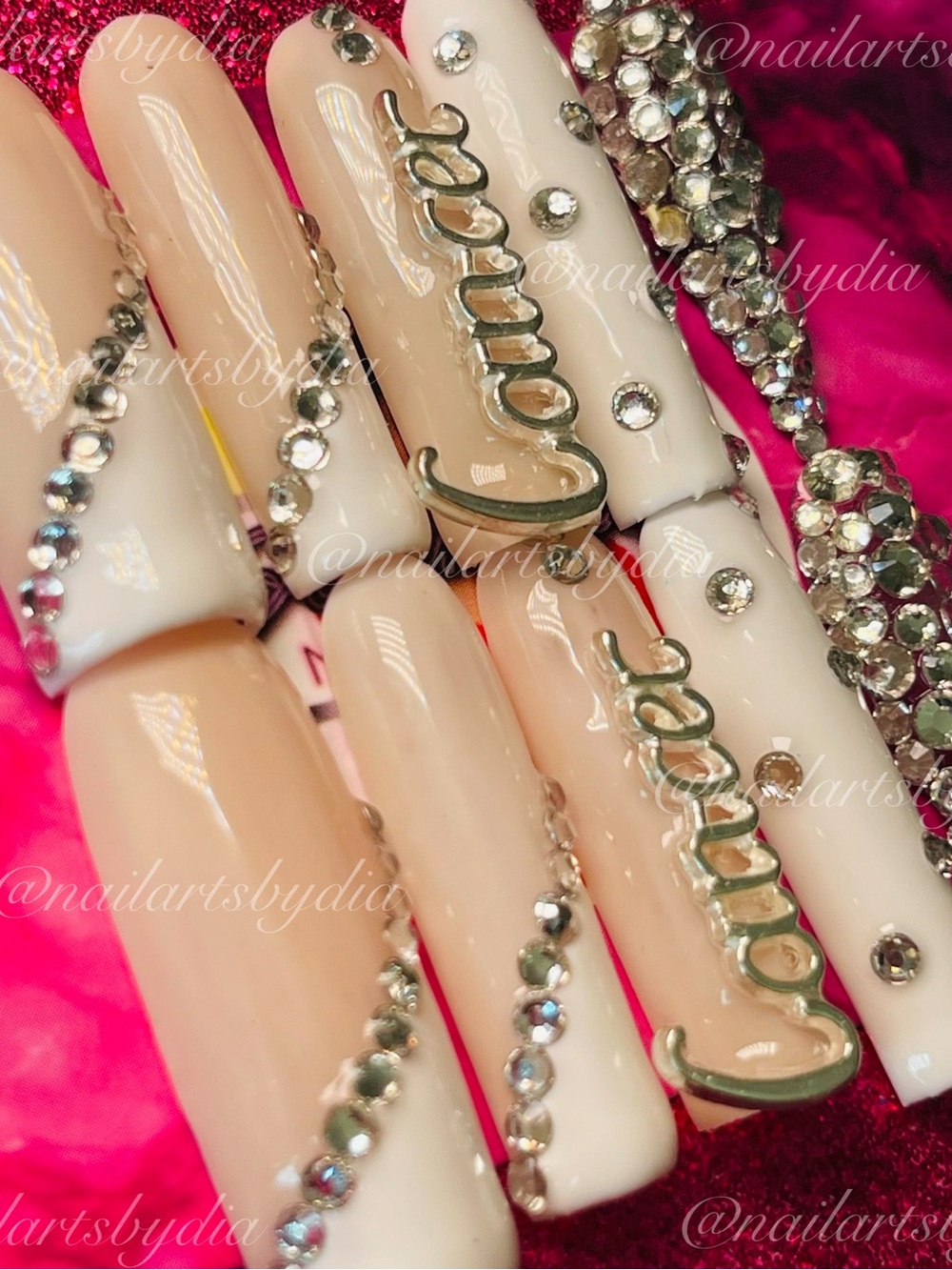 Rhinestone Zodiac Sign & White Press-On Nails